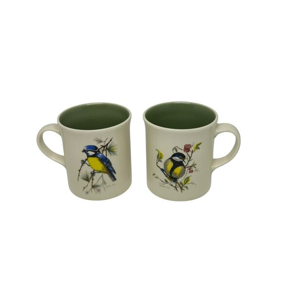 VTG Bird Coffee Mug Set of 3 Goldfinch, Cardinal Chickadee, Cream & Green, 4.75" - Picture 9 of 11